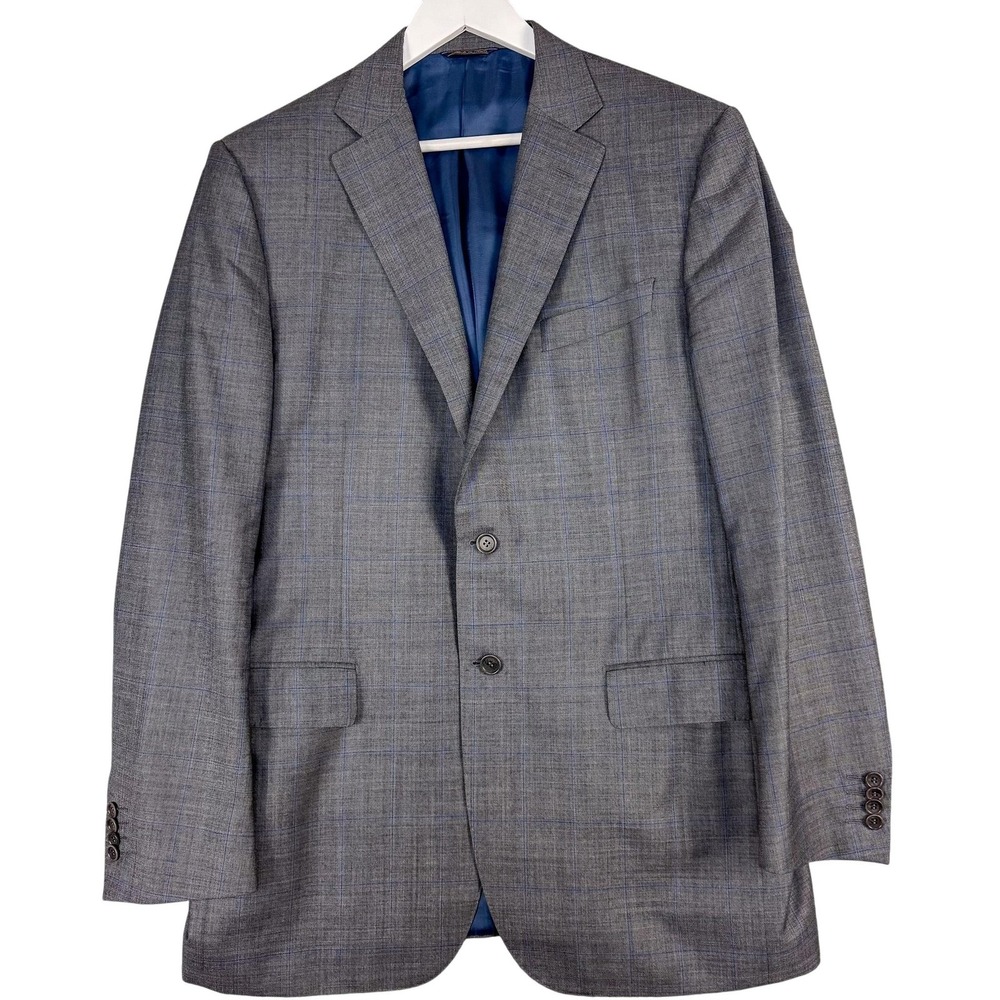 Trussini Linea Nuova Blazer Mens 44L‎ 54 Gray Blue Windowpane Super 130s Wool